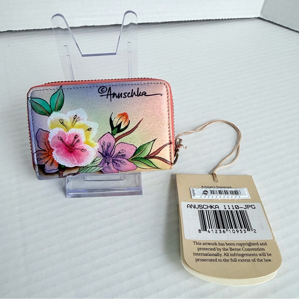 Anuschka Hand Painted Leather Floral Accordion Card Wallet NWT